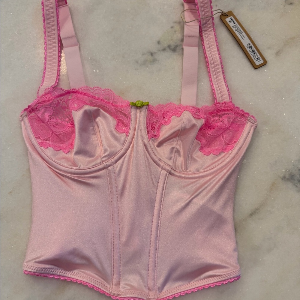 Skims Cherry Blossom Multi Stretch Satin Lace Balconette Cropped Corset Size XXS